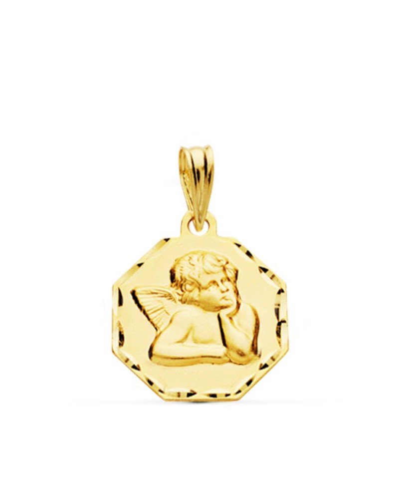Medalla oro 9k angelito burlón octogonal 15mm
