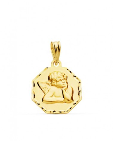 Medalla oro 9k angelito burlón octogonal 15mm