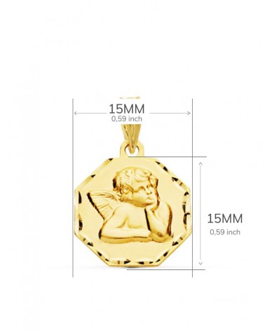 Medalla oro 9k angelito burlón octogonal 15mm
