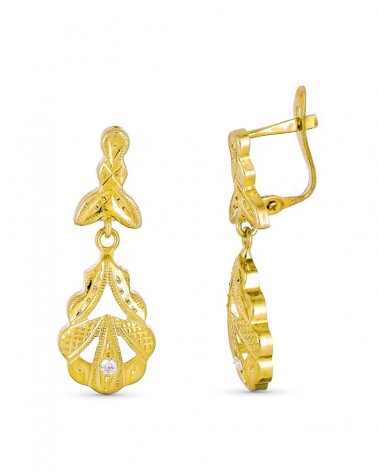 Pendientes oro 9k amarillo estilo cubana dos cuerpos