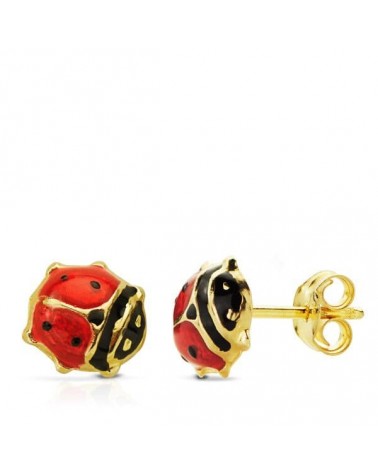 Pendientes oro 9k mariquita esmaltada 7x7 mm