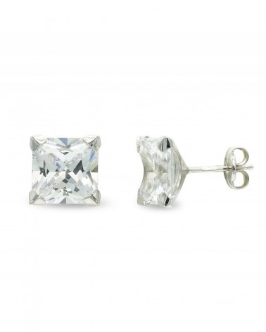 Pendientes oro 9k blanco circonita cuadrada 8mm