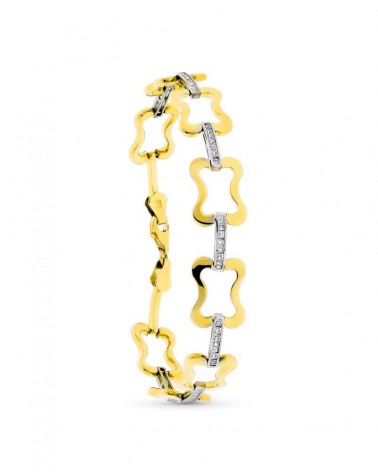 Pulsera oro 9k bicolor motivos circonita 19cm