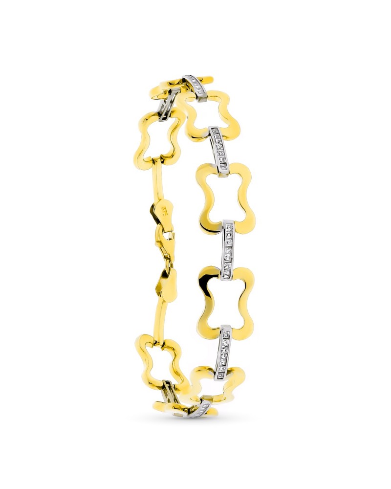 Pulsera oro 9k bicolor motivos circonita 19cm