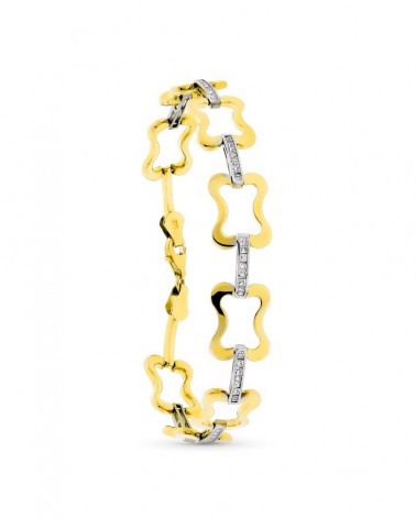 Pulsera oro 9k bicolor motivos circonita 19cm