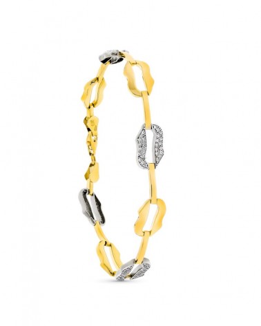 Pulsera oro 9k bicolor eslabones geométricos 19cm