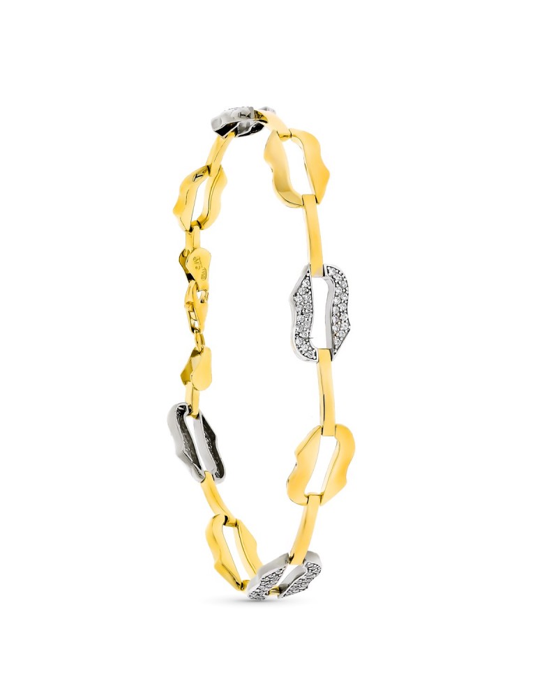 Pulsera oro 9k bicolor eslabones geométricos 19cm