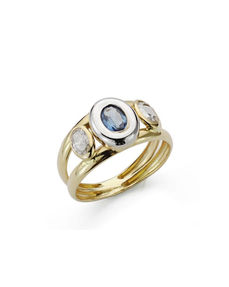 Sortija oro 9k bicolor aguamarina oval 10mm