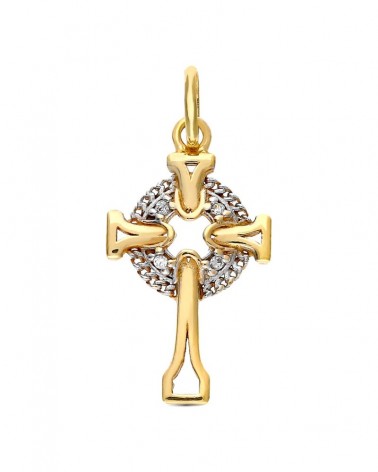 Cruz oro 9k bicolor celta circonita 18x11mm