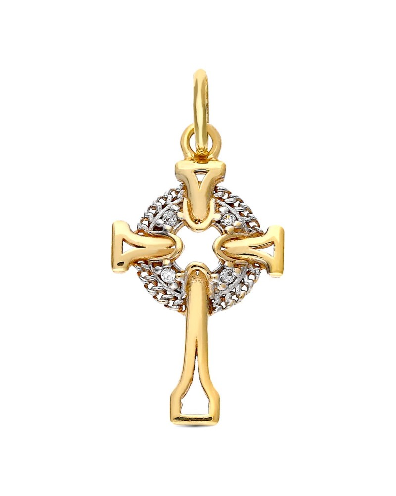 Cruz oro 9k bicolor celta circonita 18x11mm