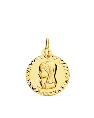 Medalla oro 9k Virgen niña borde tallado 16mm