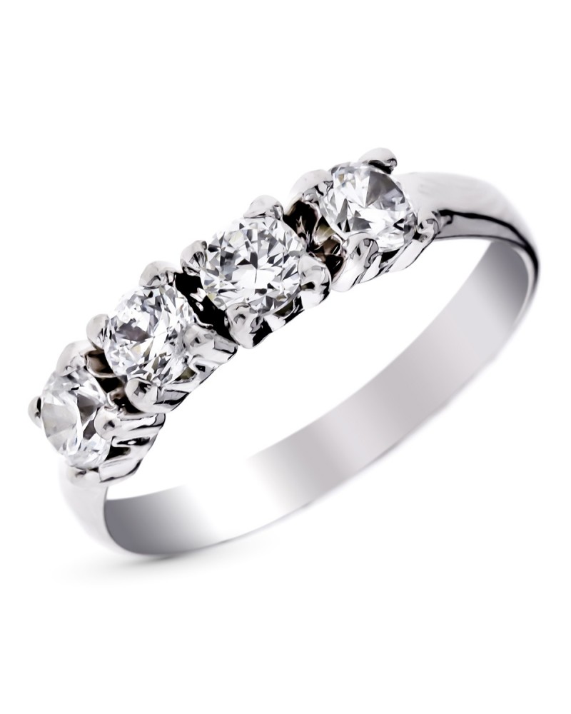 Sortija oro blanco 9k cinco circonitas engastadas 4mm