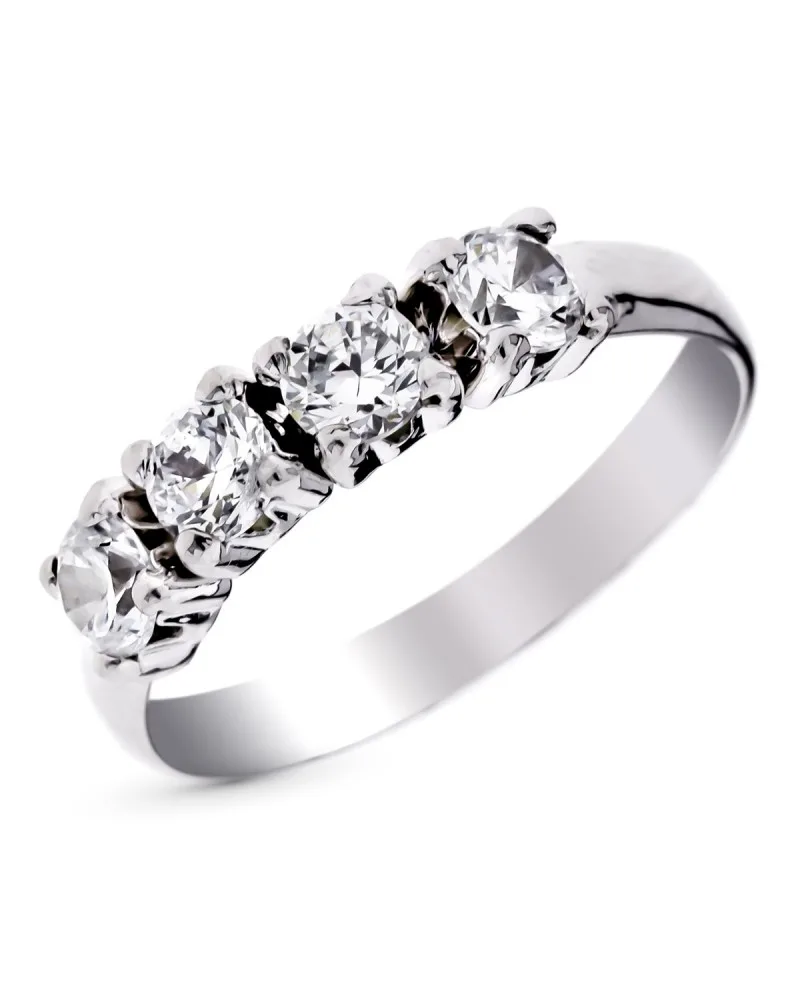 Sortija oro blanco 9k cinco circonitas engastadas 4mm