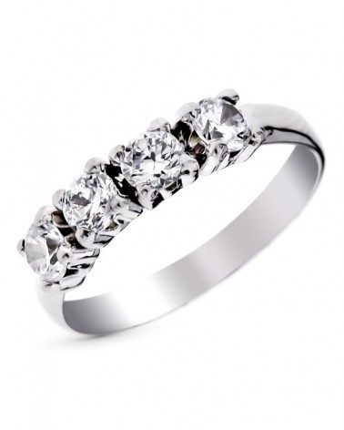Sortija oro blanco 9k cinco circonitas engastadas 4mm