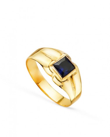 Sello oro 9k amarillo piedra azul cuadrada 4mm