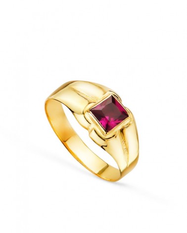 Sello oro 9k amarillo piedra roja cuadrada 4mm