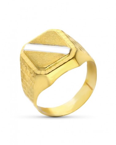 Sello oro 9k bicolor tallado banda oro blanco lateral 16x14mm