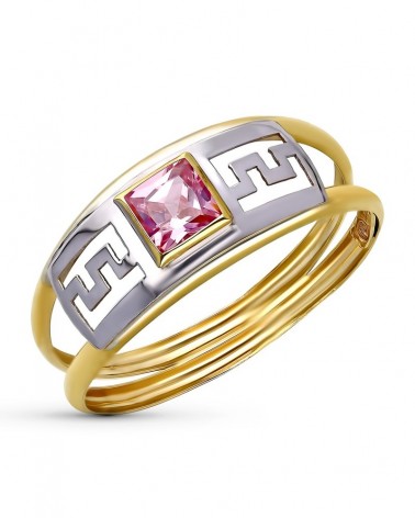 Sortija oro 9k bicolor greca circonita rosa 7mm