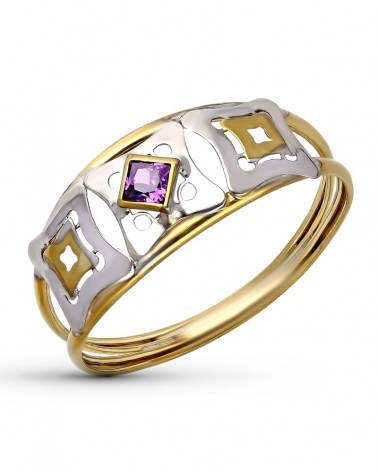 Sortija oro 9k bicolor calada circonita violeta 8mm