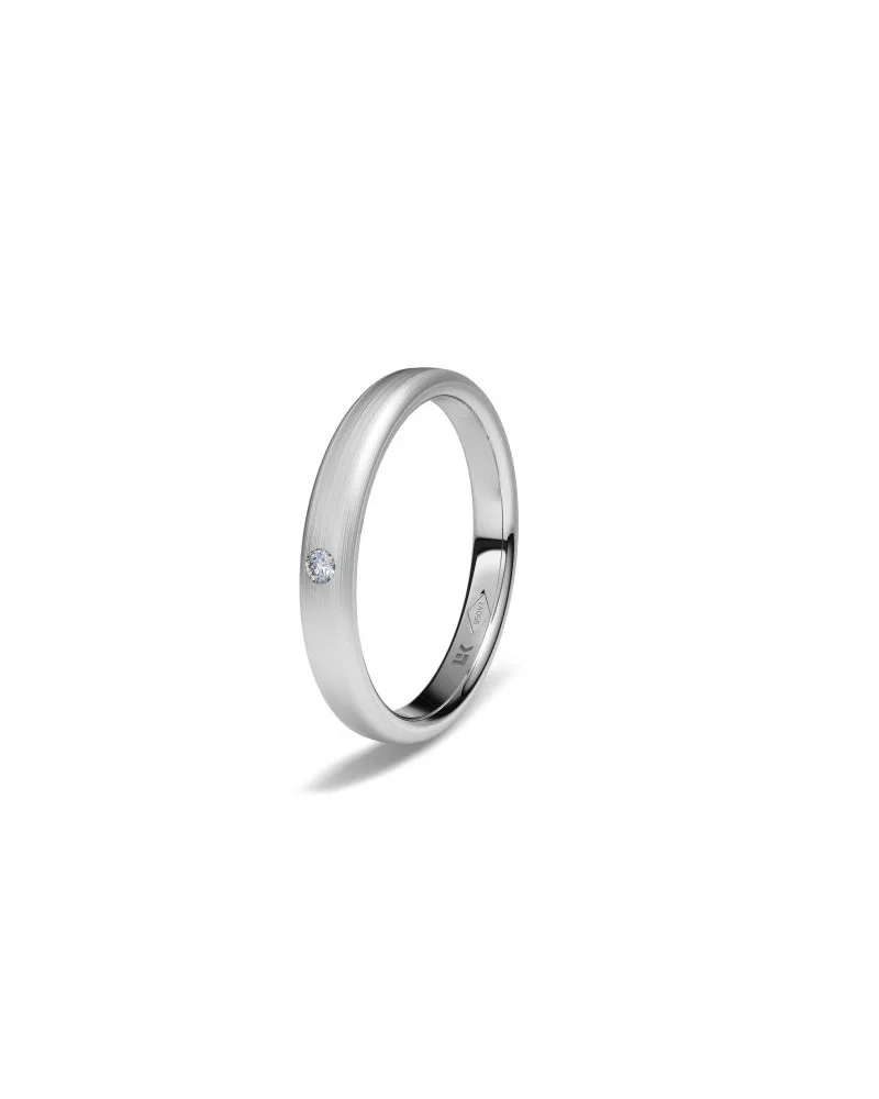 Alianza de boda platino 3 mm oval satinada con diamante