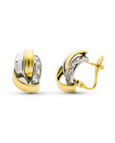 Pendientes oro 9k bicolor bandas circonitas catalán