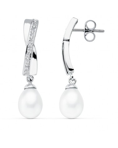 Pendientes oro 9k blanco perla cierre presión