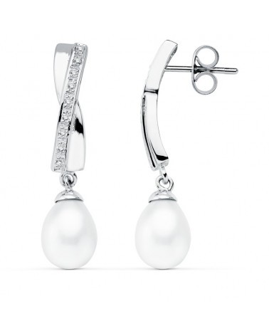 Pendientes oro 9k blanco perla cierre presión