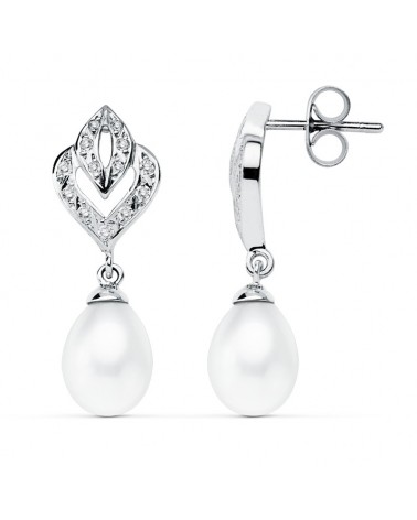 Pendientes oro blanco 9k perla natural cierre presión