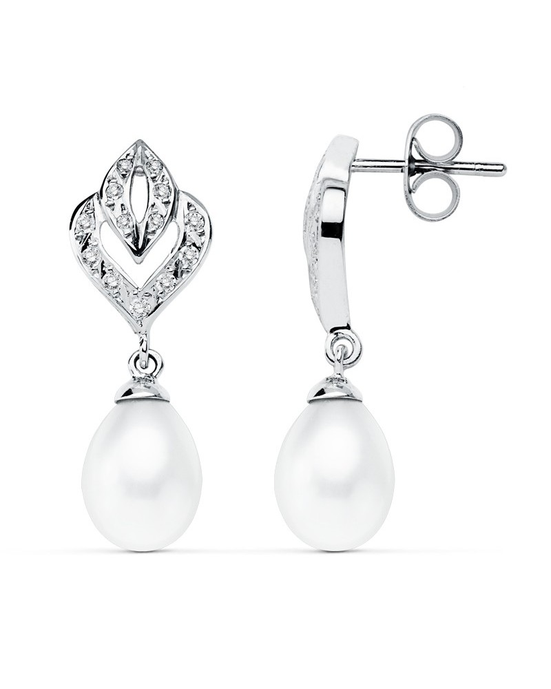 Pendientes oro blanco 9k perla natural cierre presión