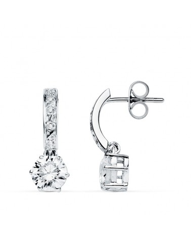 Pendientes oro 9k blanco circonita colgante 18x6 mm