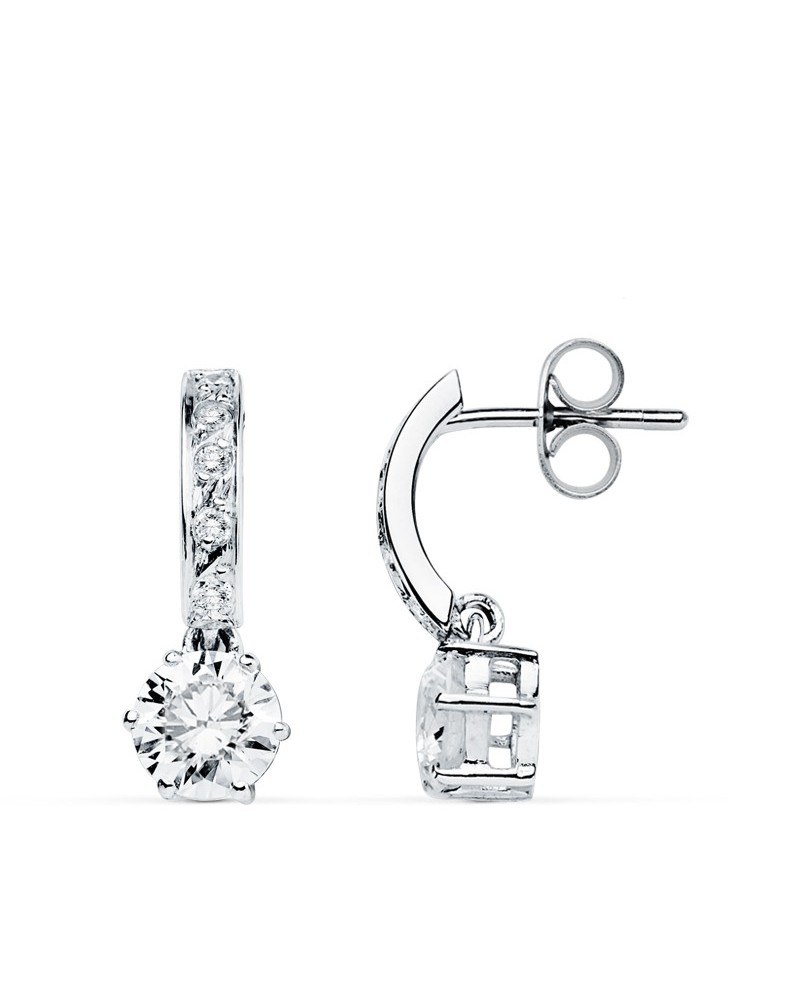Pendientes oro 9k blanco circonita colgante 18x6 mm