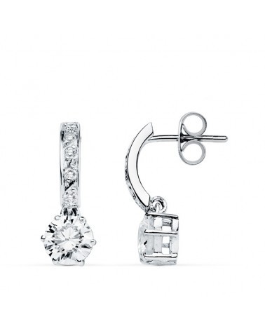Pendientes oro 9k blanco circonita colgante 18x6 mm