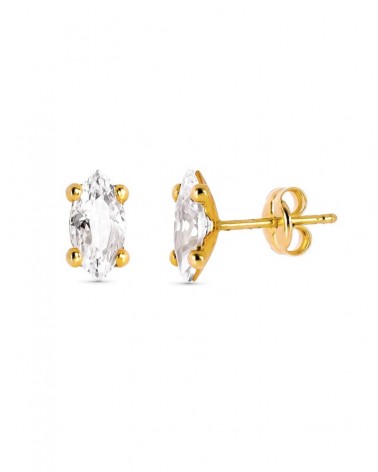 Pendientes oro 9k circonita talla marquesa 12x6mm