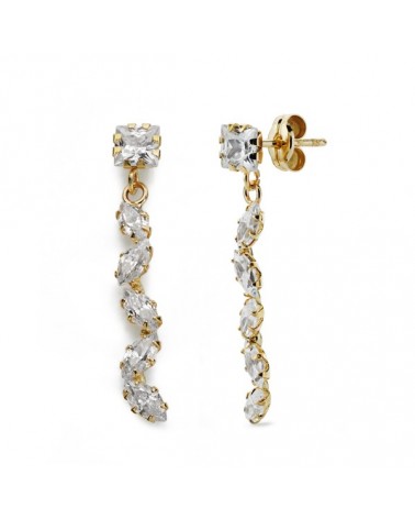 Pendientes oro 9k largos circonita 28 mm