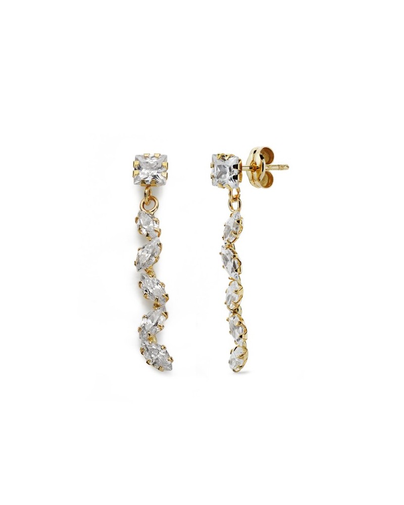 Pendientes oro 9k largos circonita 28 mm