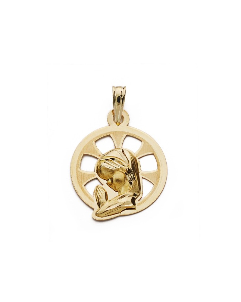 Medalla oro 9k amarillo Virgen niña calada 22x17 mm