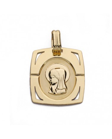 Medalla oro 9k Virgen niña cuadrada calada 20x17mm