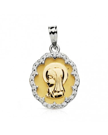Medalla Virgen niña oro 9k circonita