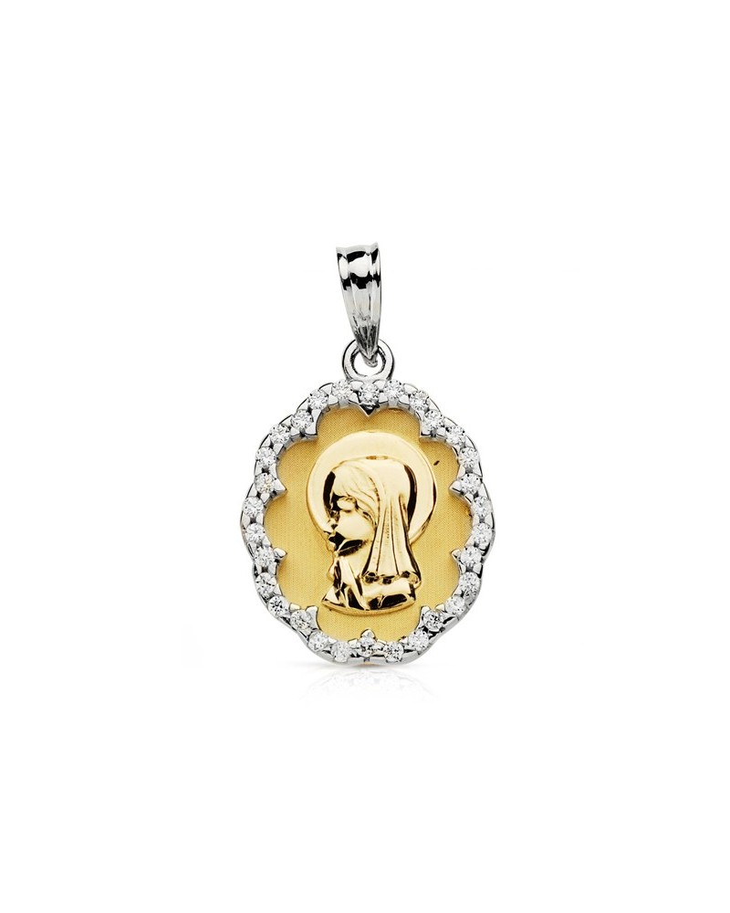 Medalla Virgen niña oro 9k circonita