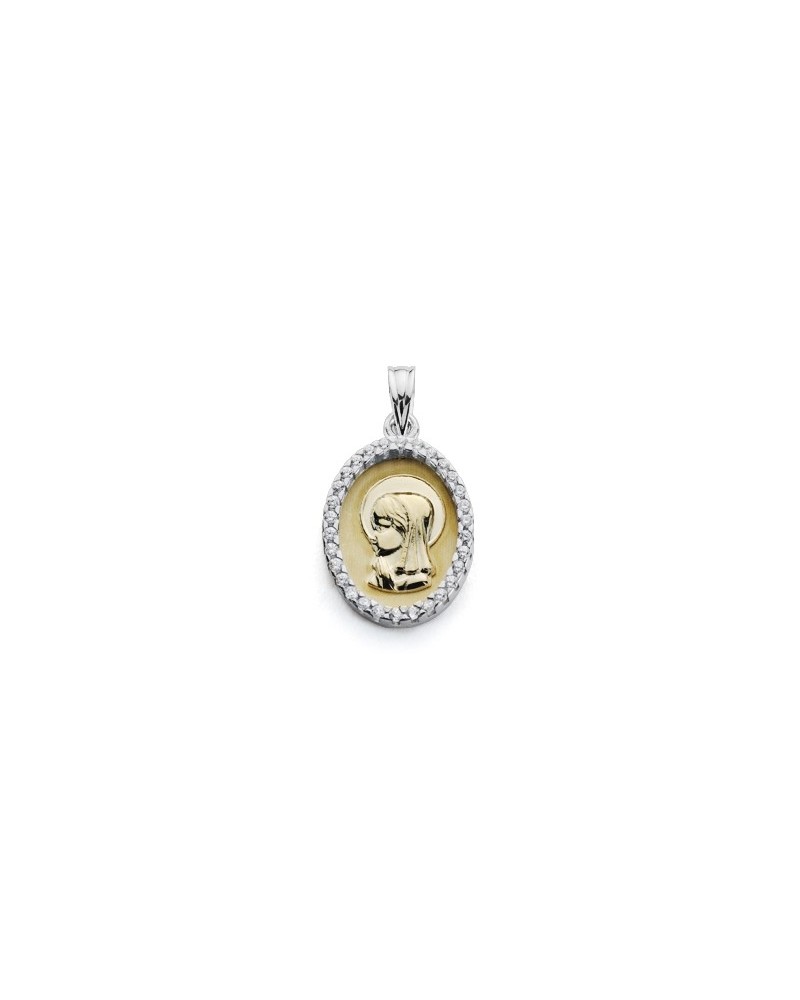 Medalla oro 9k bicolor Virgen Niña 20x13mm