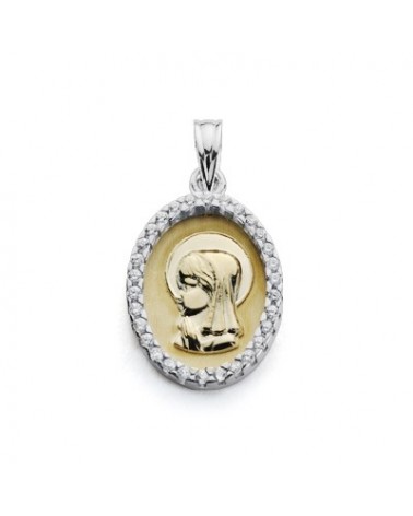 Medalla oro 9k bicolor Virgen Niña 20x13mm