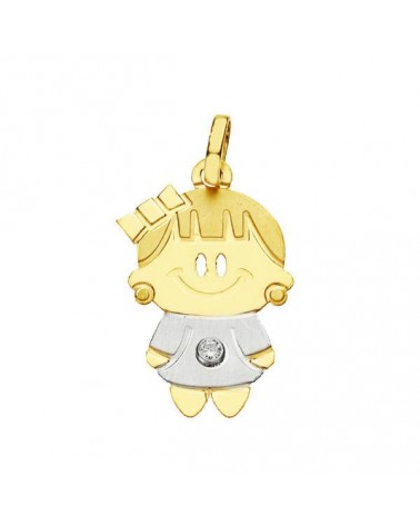 Colgante oro 9k bicolor niña figura tierna 22x14mm