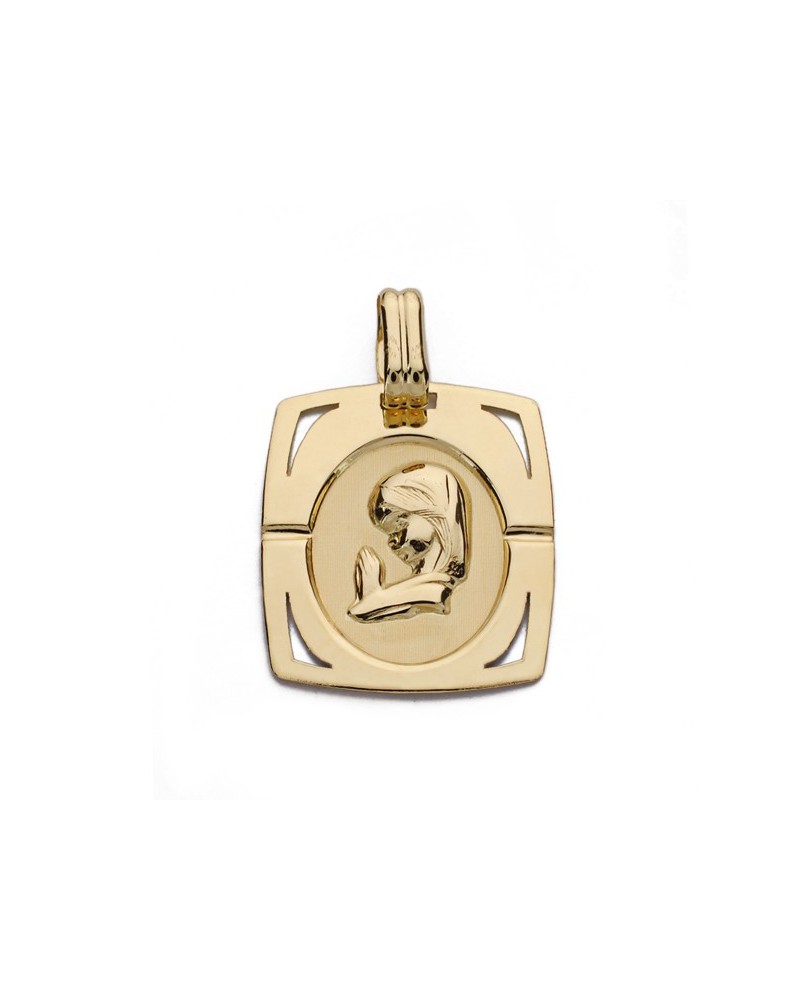Medalla oro 9k Virgen niña cuadrada 20x17 mm
