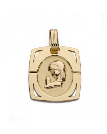 Medalla oro 9k Virgen niña cuadrada 20x17 mm