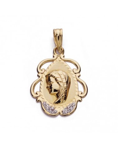 Medalla Virgen niña oro 9k circonita 23x17mm