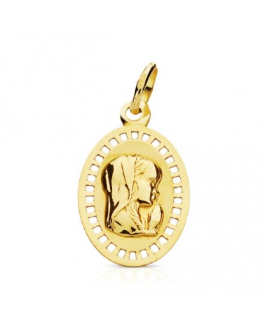 Medalla oro 9k Virgen niña cerco calado 19x12mm