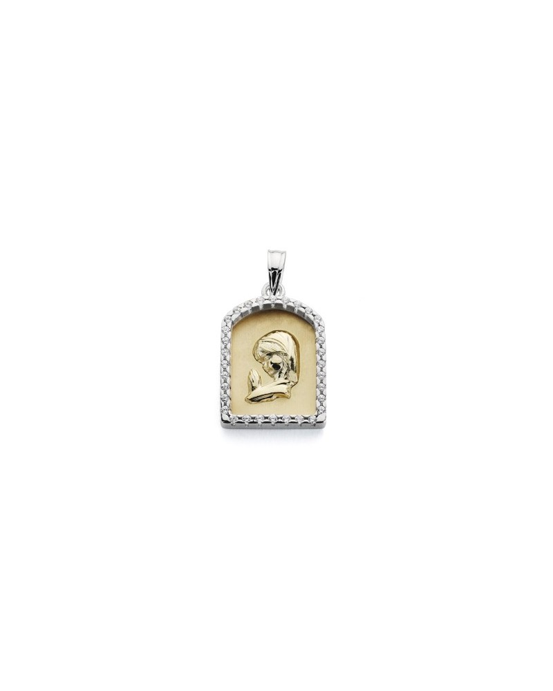 Medalla oro 9k bicolor Virgen niña 21x14 mm