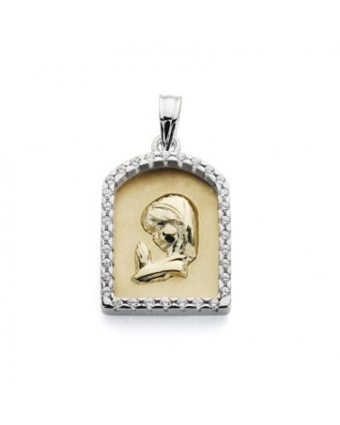 Medalla oro 9k bicolor Virgen niña 21x14 mm