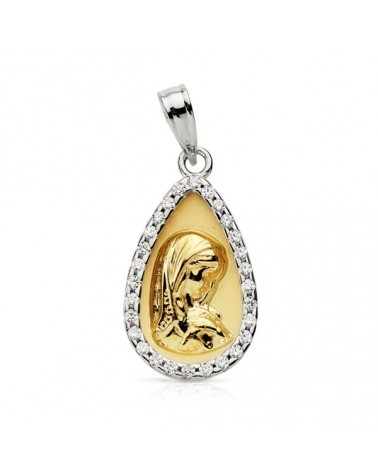 Medalla oro 9k Virgen niña marco circonitas 20x11 mm