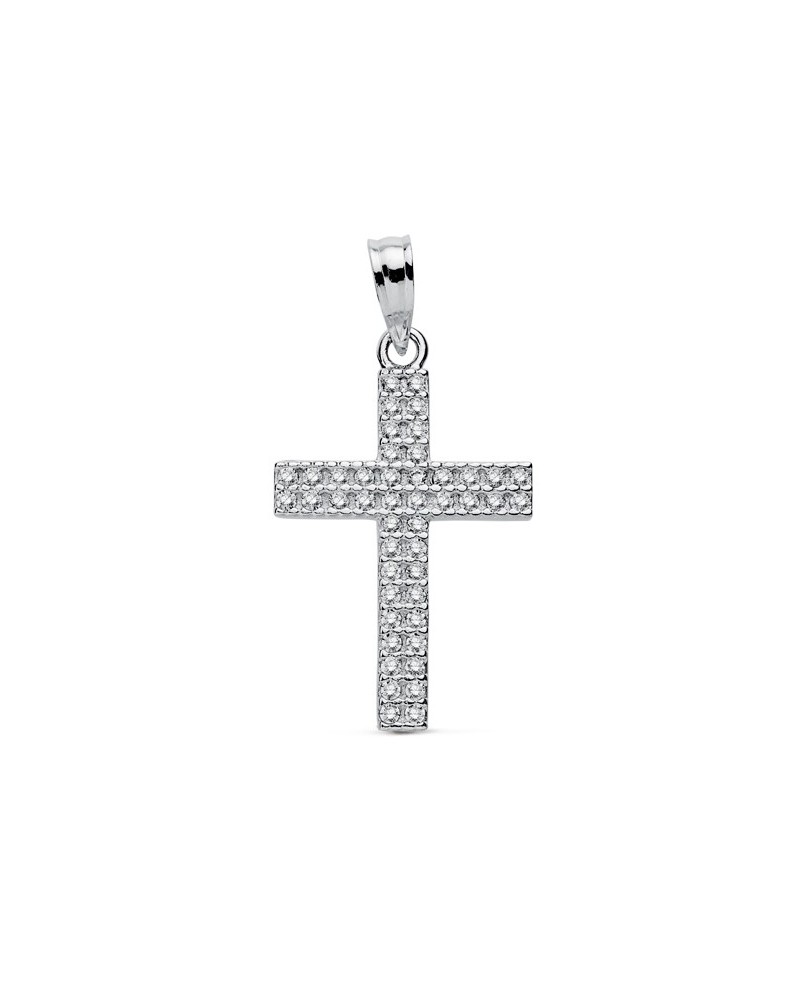 Cruz oro blanco 9k circonitas 19x15 mm